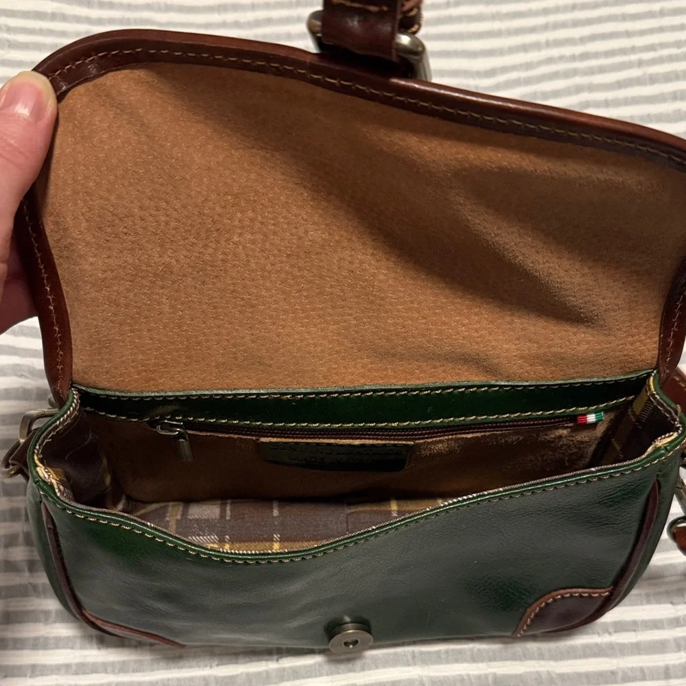 Italian Green and Brown Leather Shoulder Bag - Picture 3 of 6
